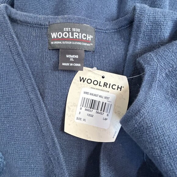 Woolrich Womens Walnut Hill Vest XL Lapis Blue Floral Embroidered Zip V-Neck New - Picture 3 of 8